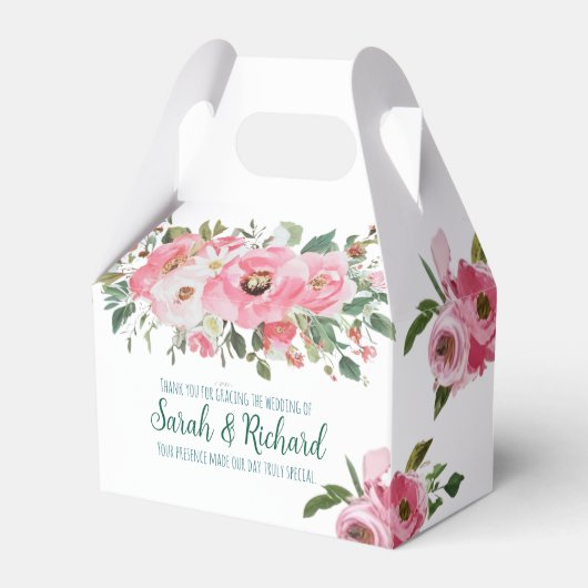 Helder Roze Bloemachtige Bruiloft Bedankdoosjes (Voorkant Zijde)