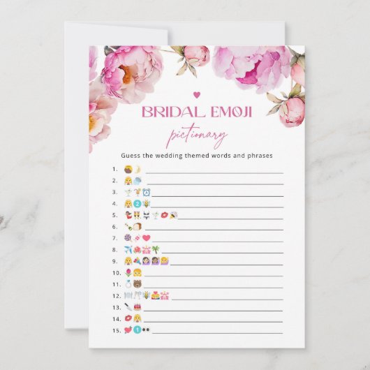 Helder roze bloemblaadjes Bruids emoji pictionary Kaart (Voorkant)