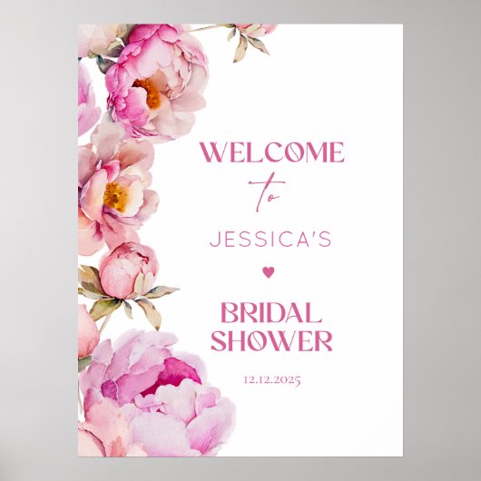 Helder roze bloemblaadjes en prosecco bruids welko poster (Voorkant)