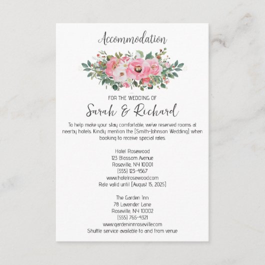 Helder Roze Bloemen Accommodatie bruiloft Informatiekaartje (Voorkant)