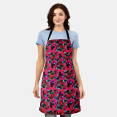 Helder roze bloemen apron schort (Gedragen)