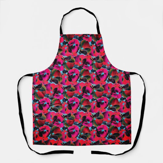 Helder roze bloemen apron schort (Voorkant)