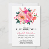 Helder Roze Bloemen Boeket Afstudeerfeest Kaart (Voorkant)