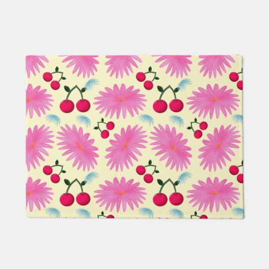 Helder Roze Bloemen Kersen Patroon | Schattig Kawa Deurmat (Voorkant)