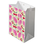 Helder Roze Bloemen Kersen Patroon | Schattig Kawa Medium Cadeauzakje (Voorkant Gekanteld)