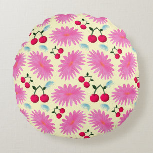 Helder Roze Bloemen Kersen Patroon Schattig Kawa Rond Kussen