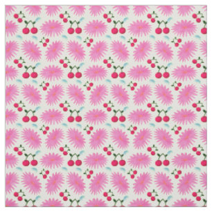 Helder Roze Bloemen Kersen Patroon Schattig Kawa Stof