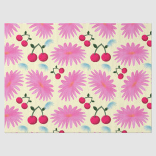 Helder Roze Bloemen Kersen Patroon Schattig Kawa Tissuepapier
