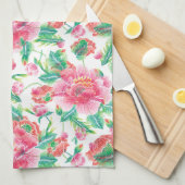 Helder Roze Bloemen Patroon Girly Design Theedoek (Quarter Fold)
