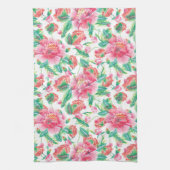 Helder Roze Bloemen Patroon Girly Design Theedoek (Verticaal)