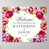 Helder Roze Bloemen Romantische Fuchsia Bruiloft Poster (Voorkant)