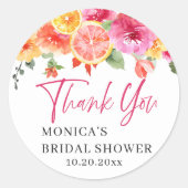 Helder Roze Bloemen Sinaasappel Snede Bruids Showe Ronde Sticker (Voorkant)