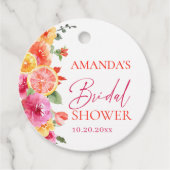 Helder Roze Bloemen Sinaasappel Snede Bruiloft Fee Bedankjes Labels (Voorkant)