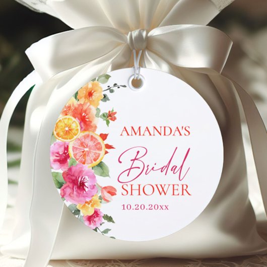 Helder Roze Bloemen Sinaasappel Snede Bruiloft Fee Bedankjes Labels