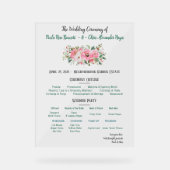 Helder Roze Bloemen Trouwprogramma Acryl Bord (Voorkant)