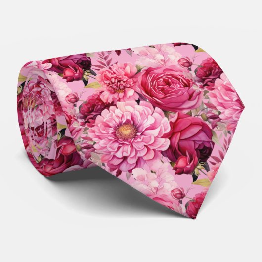 Helder roze bloemen waterverf stropdas (Opgerold)