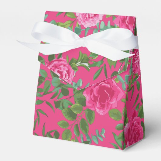 Helder roze bloemenbruiloft bedankdoosjes (Voorkant Zijde)