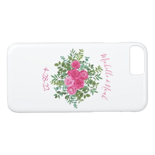 Helder roze bloemenbruiloft Case-Mate iPhone case (Achterkant (Horizontaal))