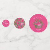 Helder roze bloemenbruiloft confetti (Voorkanten)