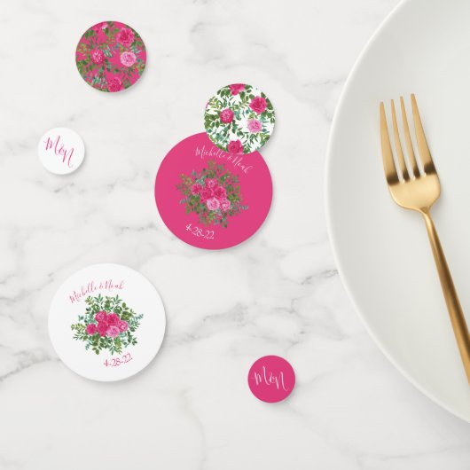 Helder roze bloemenbruiloft confetti (Groep)