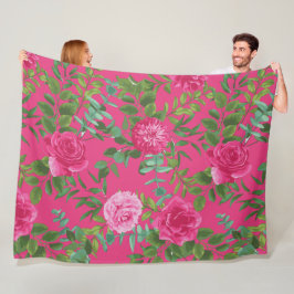Helder roze bloemenbruiloft fleece deken