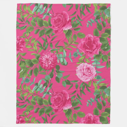Helder roze bloemenbruiloft fleece deken (Voorkant)