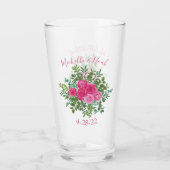 Helder roze bloemenbruiloft glas (Achterkant)