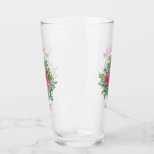 Helder roze bloemenbruiloft glas (Links)