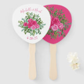 Helder roze bloemenbruiloft handwaaier (Voorkant en achterkant)