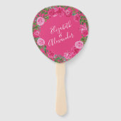 Helder roze bloemenbruiloft handwaaier (Voorkant)
