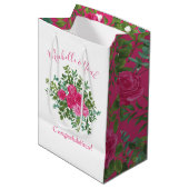 Helder roze bloemenbruiloft medium cadeauzakje (Voorkant Gekanteld)