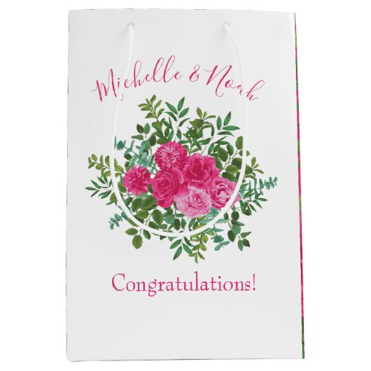 Helder roze bloemenbruiloft medium cadeauzakje (Voorkant)