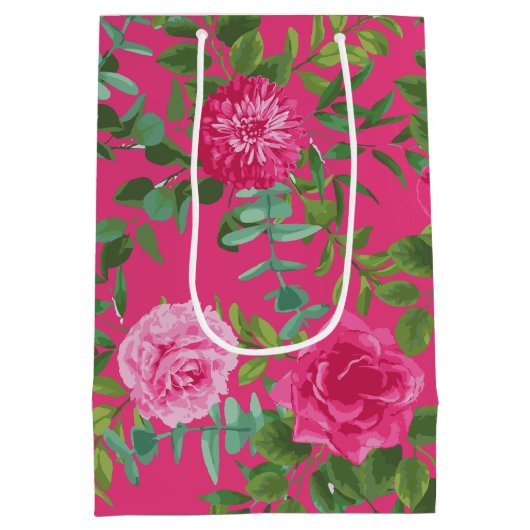 Helder roze bloemenbruiloft medium cadeauzakje (Achterkant)