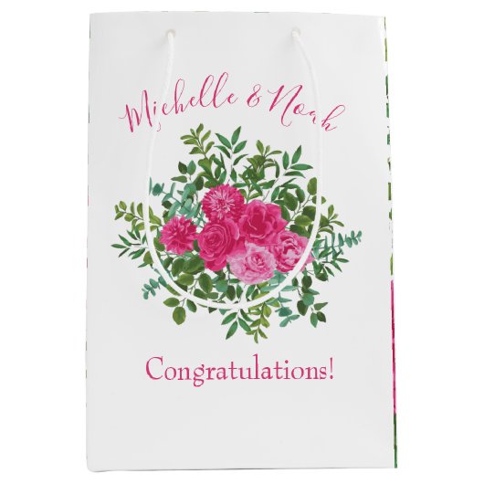 Helder roze bloemenbruiloft medium cadeauzakje (Voorkant)