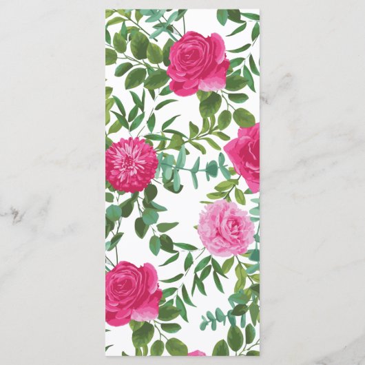 Helder roze bloemenbruiloft menu (Achterkant)