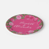 Helder roze bloemenbruiloft papieren bordje (Gekanteld)