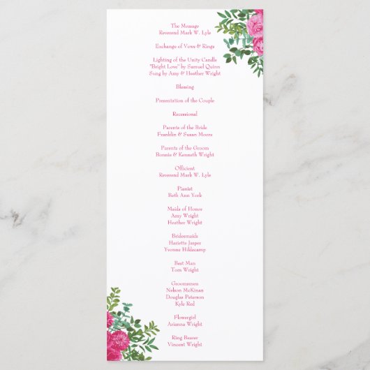 Helder roze bloemenbruiloft programma's (Achterkant)