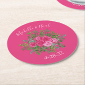 Helder roze bloemenbruiloft ronde kartonnen onderzetter (Gebogen)