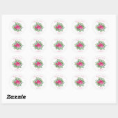 Helder roze bloemenbruiloft ronde sticker (Vel)