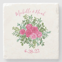 Helder roze bloemenbruiloft stenen onderzetter