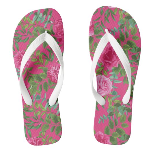 Helder roze bloemenbruiloft teenslippers (Voetbed)