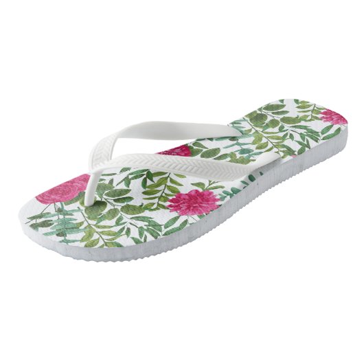 Helder roze bloemenbruiloft teenslippers (Schuin)