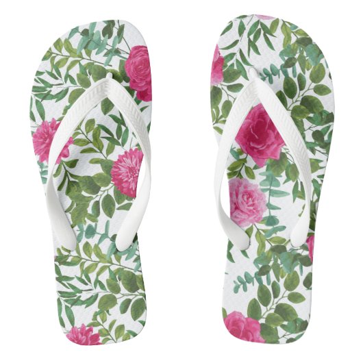 Helder roze bloemenbruiloft teenslippers (Voetbed)