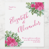 Helder roze bloemenbruiloft wijn etiket (Enkel label)