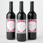Helder roze bloemenbruiloft wijn etiket (Flessen)
