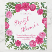 Helder roze bloemenbruiloft wijn etiket (Enkel label)