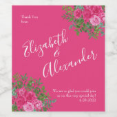 Helder roze bloemenbruiloft wijn etiket (Enkel label)