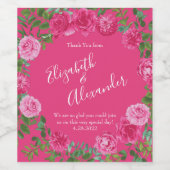 Helder roze bloemenbruiloft wijn etiket (Enkel label)