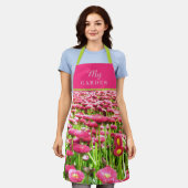 Helder roze bloemenfoto print Schort (Gedragen)