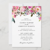 Helder Roze Bloemengrens Bruiloft Uitnodiging (Voorkant)